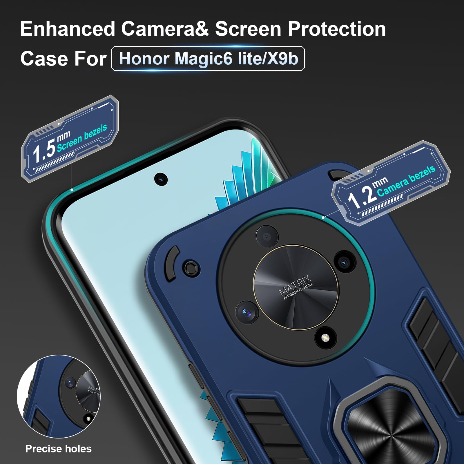 Funda para CMF Phone 2 Pro, Carcasa Antigolpes con Soporte anular metálico, Case Protectora de Grado Militar, Negro — view 983