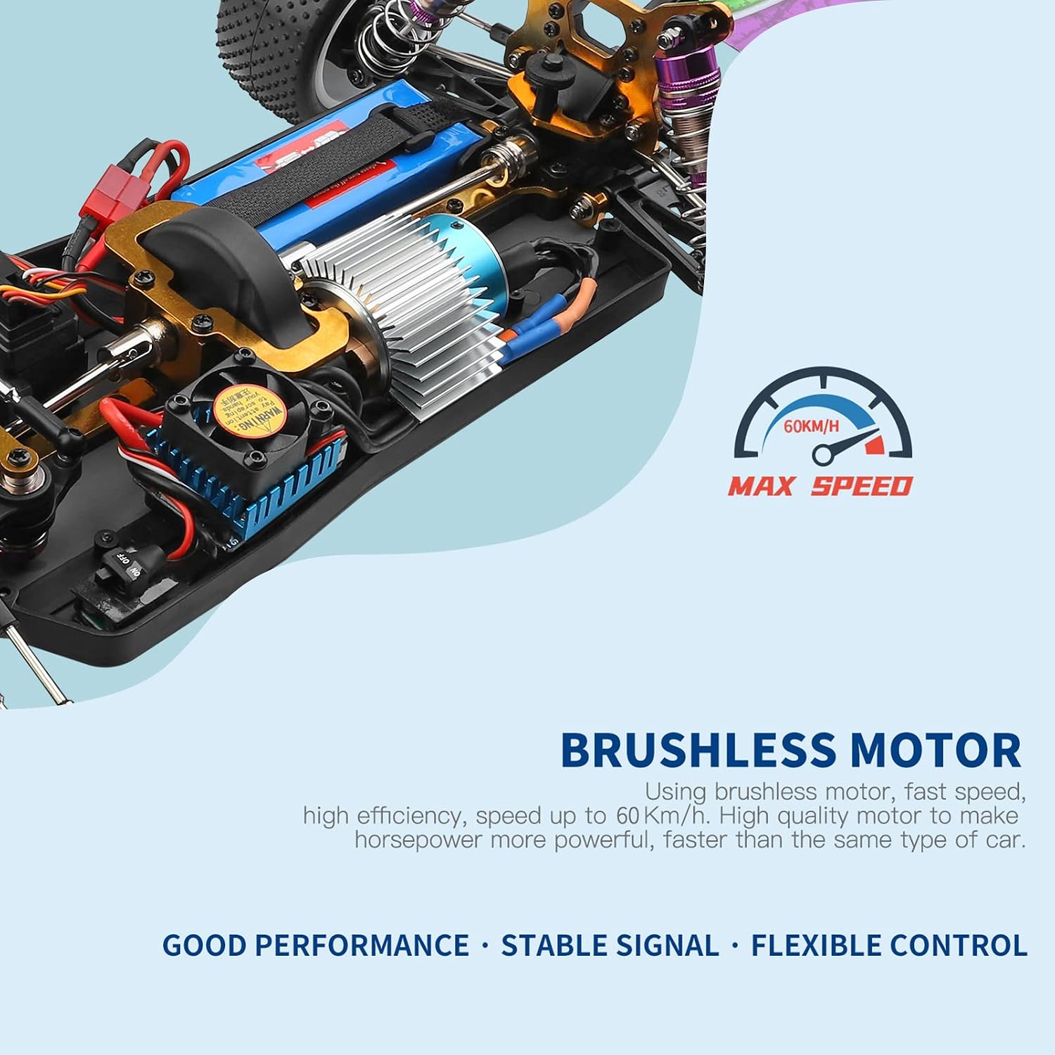 GoolRC WLtoys 104002 RC Car, 1:10 Scale Remote Control Car, 4WD 60KM/H High Speed Racing Car, 2.4GHz All Terrain Off-Road RC Truck, Buggy Drift Car with Brushless Motor, Metal Chassis for Adults