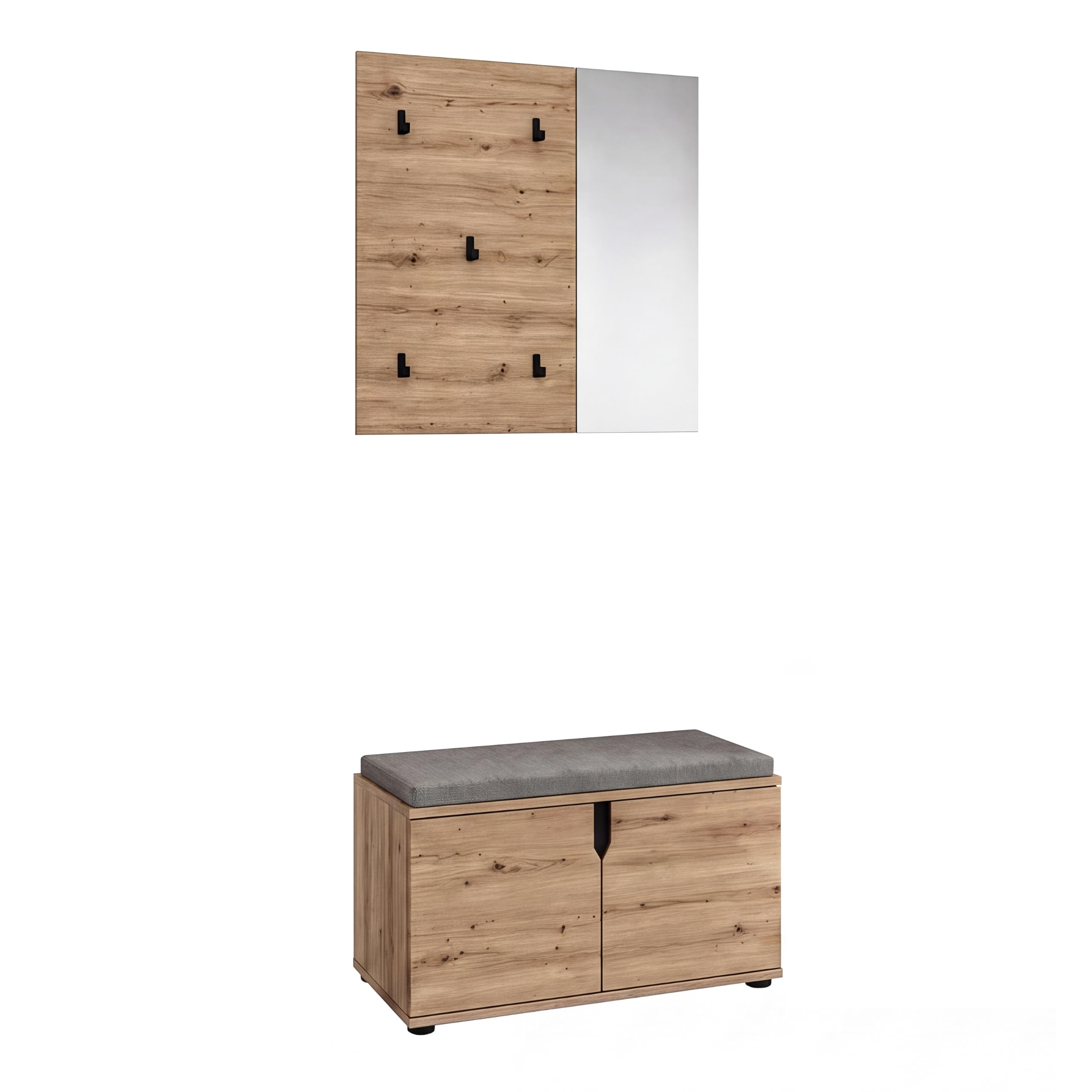 xonox.home - Keno Artisan - Armadio combinato da 2 pezzi, rovere melammina | Composto da pannello appendiabiti, panca con cuscino per cuscini, molto spazio per il corridoio ordinato