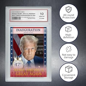 Trump Trading Card - Donald Trump Collectibles, Assasination Attempt, GEM Mint 10 Rated, 2024 MAGA Political Memorabilia Gifts (Inauguration Card with Base)