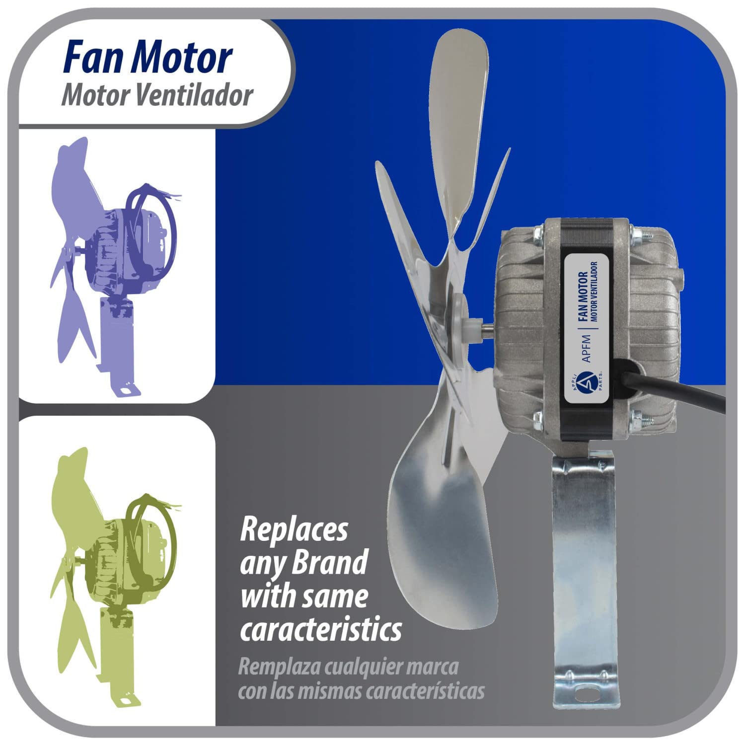 Appli Parts APFM-101E 10W Refrigeration Condenser and Evaporator Motor 115V 60Hz 0.65A 1450rpm Includes Base and 9in Aluminum Fan Blade CCW Shaft end Universal fit