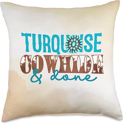 Cowhide & Done Western Life Country Farm Life Item Turquoise Vaca & Done Western Country Farm Life - Almohada de 18.0 x 18.0in, multicolor