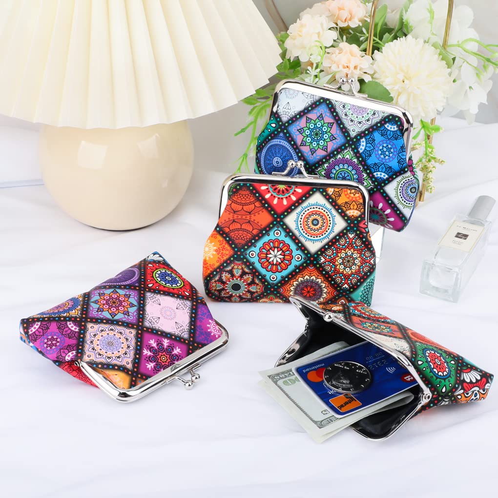 Oyachic 4 Pezzi Fior di neve Portamonete Donna Snowflower Coin Purse Portasoldi chiusura Clic-Clac Borsetta per Trucchi per Carta di Credito Chiavi (4pcs Mandala)