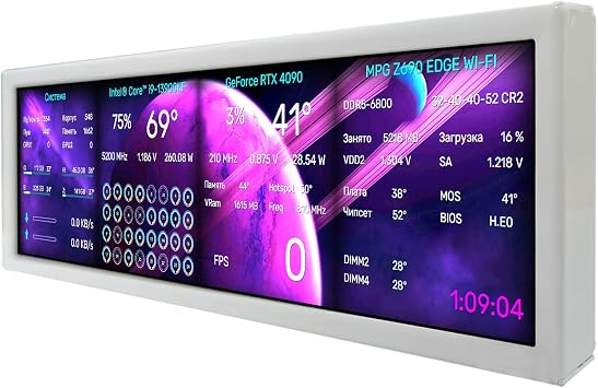 VSDISPLAY 8.8" 1920x480 IPS LCD Monitor Secondary Display/DIY Computer PC Case GPU CPU RAM Temperature Data Monitoring Sensor Panel, White
