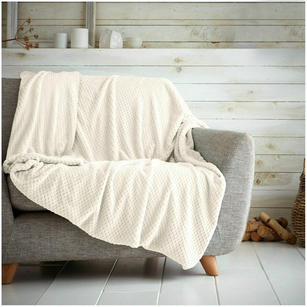 Kinfolk Textile Waffle Throw Honeycomb Blanket Soft Warm Cuddly Sofa Travel Bedspread (Cream, Double - 150 x 200cm)