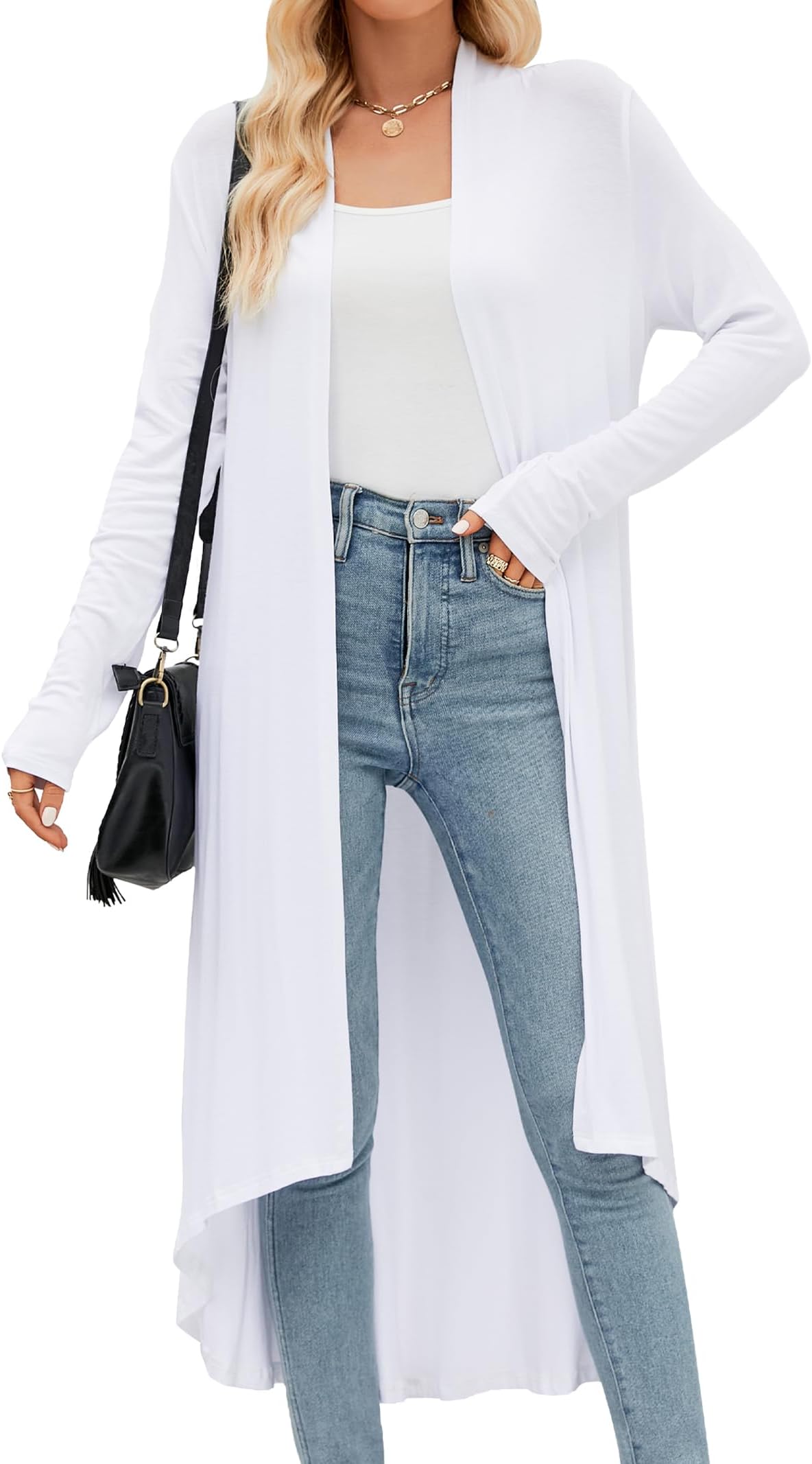 POGTMM Women's Casual Long Open Front Drape Lightweight Duster High Low Hem Maxi Long Sleeve Cardigan (S-3XL)