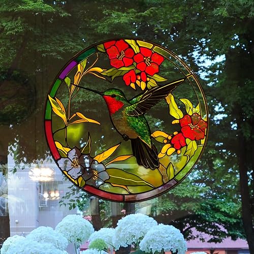 Miniatura 2 de Calcomanías de ventana para ventana, diseño de colibrí, vidrio estático, calcomanías de flores y pájaros, reutilizables, decoración del hogar