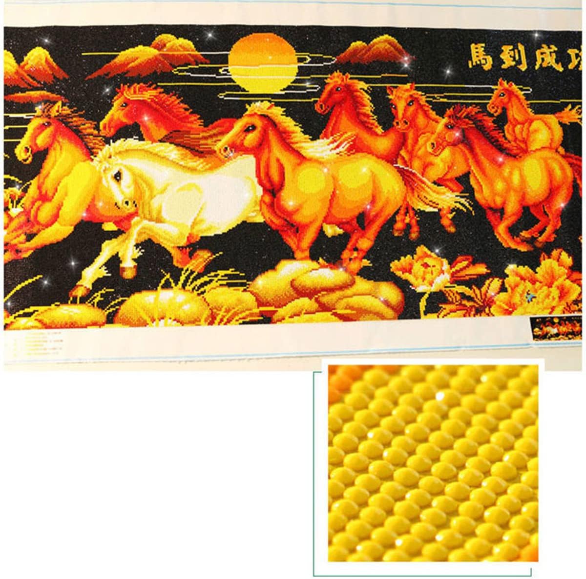 Instarry DIY 5D Diamond Painting Set Large Size Full Drill Eight Horses Cross Stitch Mosaic Wall Picture Art Craft Set 47.2x21.7 inch