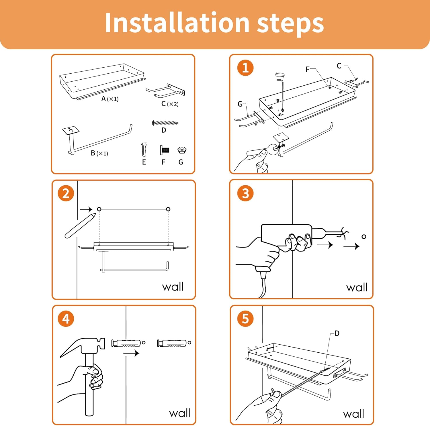 SUNTECH Garage Paper Towel Holder with Shelf, Yellow Heavy Duty Shop Towel Holder, Paper Towel Holder Wall Mount with 2 Hooks for Garage, Workshop, Tool Room Organization