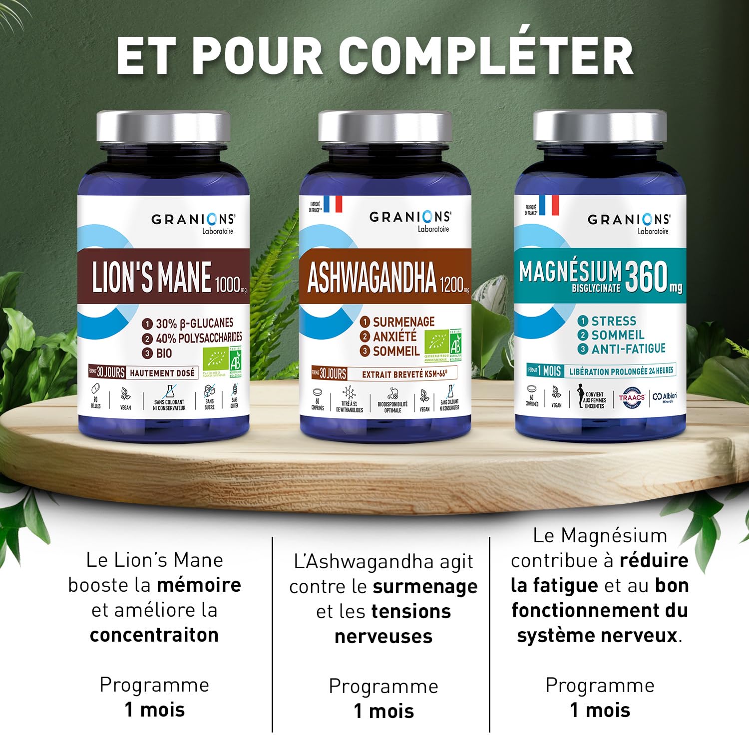 GRANIONS Lions Mane 10 000mg - Lions Mane Champignon Adaptogene Bio - Concentration - Focus - Lion's Mane - Champignons Vegan - 90 Gelules