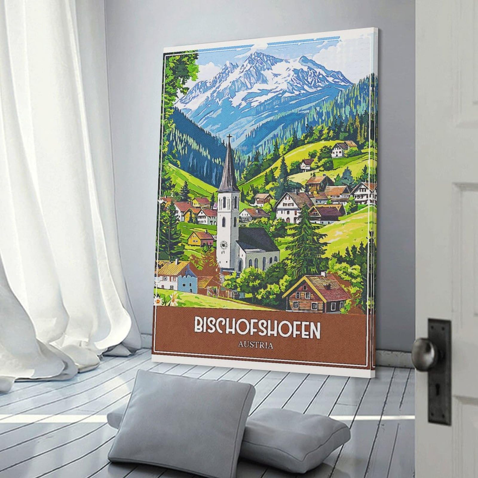Junmoney Bischofshofen Austria Travel Wall Picture Print 24x36inch(60x90cm), for Entrance Spaces, Stair Walls Or Halls, Decorative Canvas Styling for Entry Areas