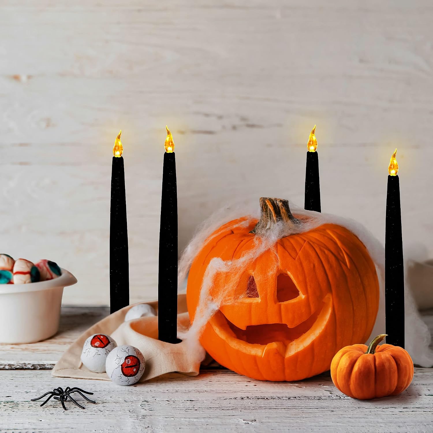 LumaBase Battery Operated Taper Candles, Black - Set of 4