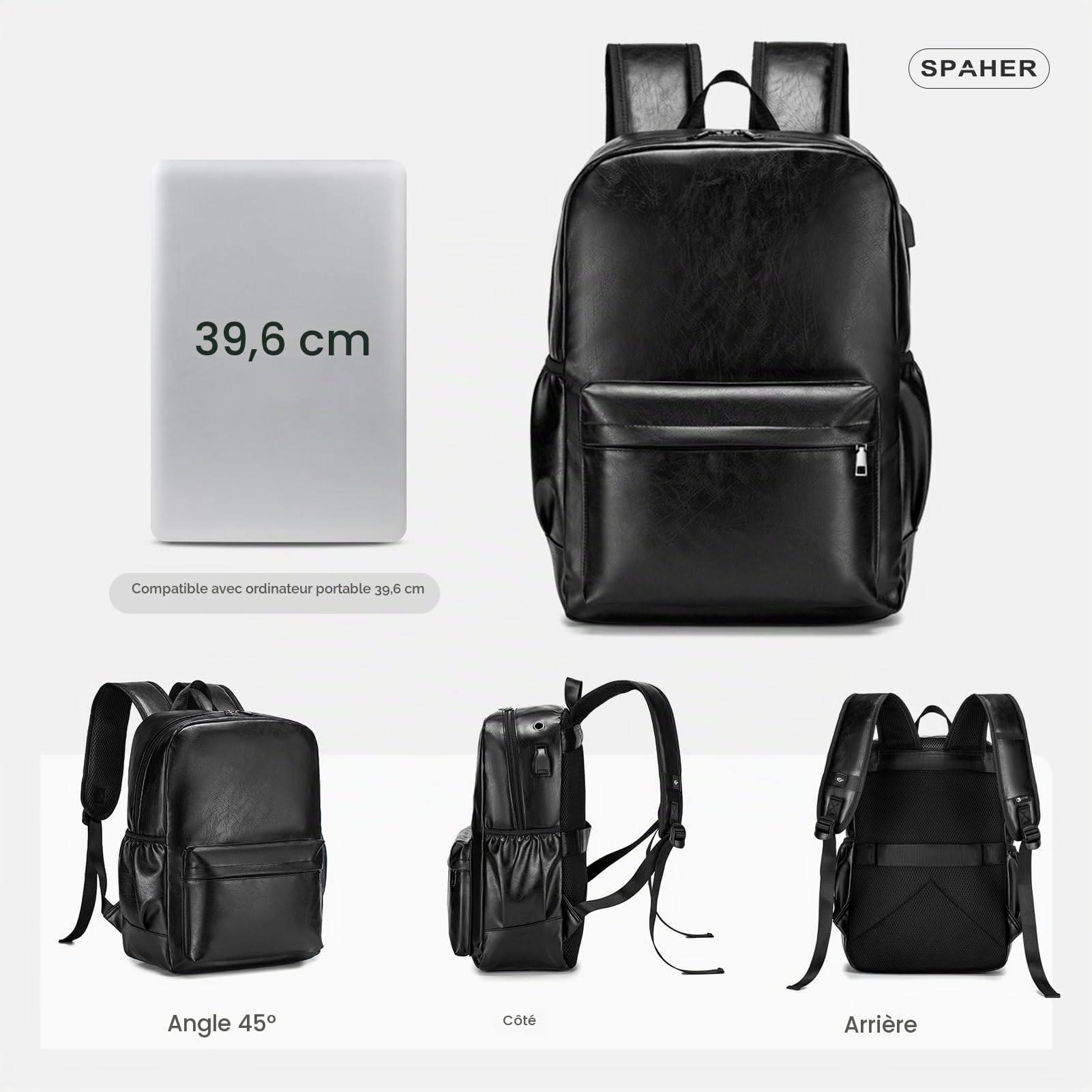 SPAHER Bagage Cabine 40x30x20 Wizzair Vueling 15,6Pouces Sac à Dos en Cuir pour Ordinateur Portable Unisexe Sac d'école Randonnée Voyage Affaires Bagages en Plein air Collège pour Hommes Femmes