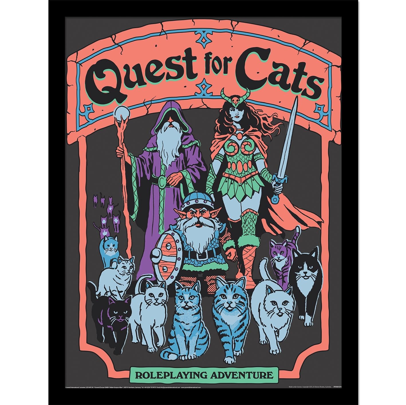 Pyramid International Steven Rhodes (Quest For Cats) Collector Print – Collector Print Poster (Framed) – Wall Art for Fans – Official Merchandise – One Size