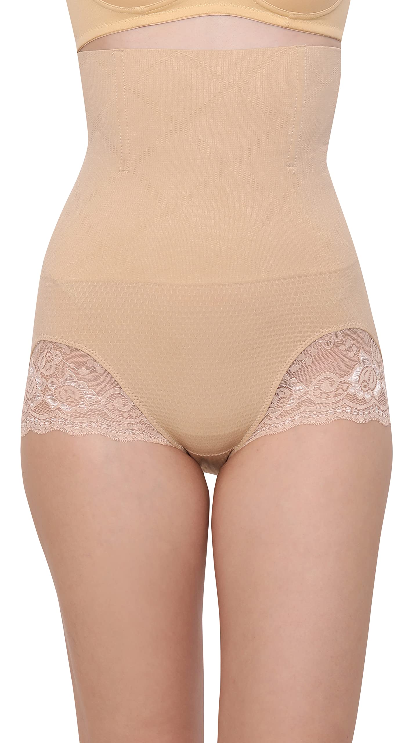 glamoras Women Nylon Spandex High Waist Full Coverage No Rolling Tummy Control Butt Lifter Shaping Underwear Shapewear Panties with Lace Trims-picture-20