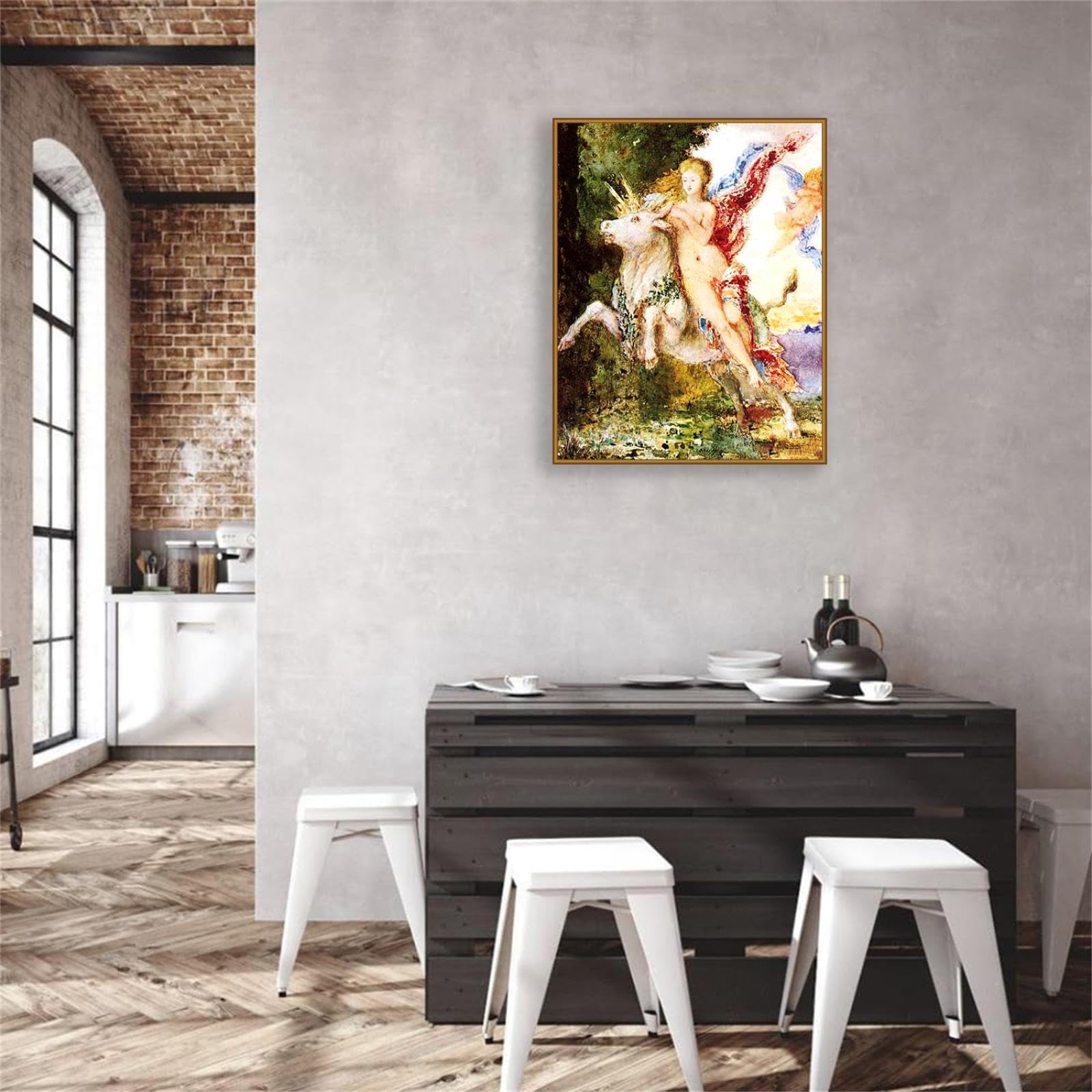 Gustave Moreau Cuadro en lienzo,Europa y el toro,Reproducciones de Cuadros Famosos Carteles e Impresiones Para DecoracióN del Hogar60x50cm(24x20in) marco de teca