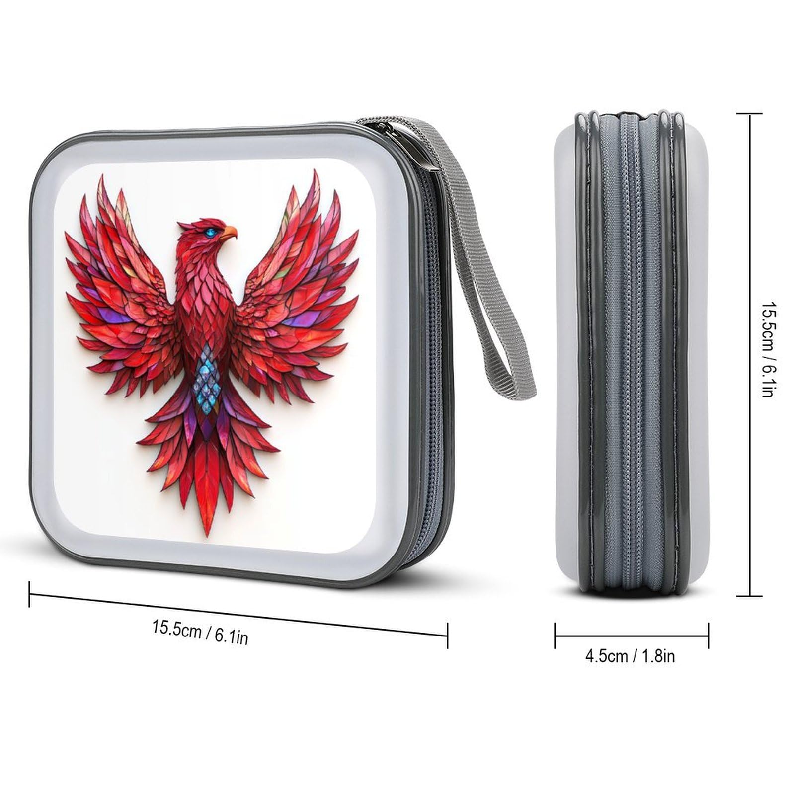 Stained Glass A Red Phoenix CD Case DVD Storage Case Portable