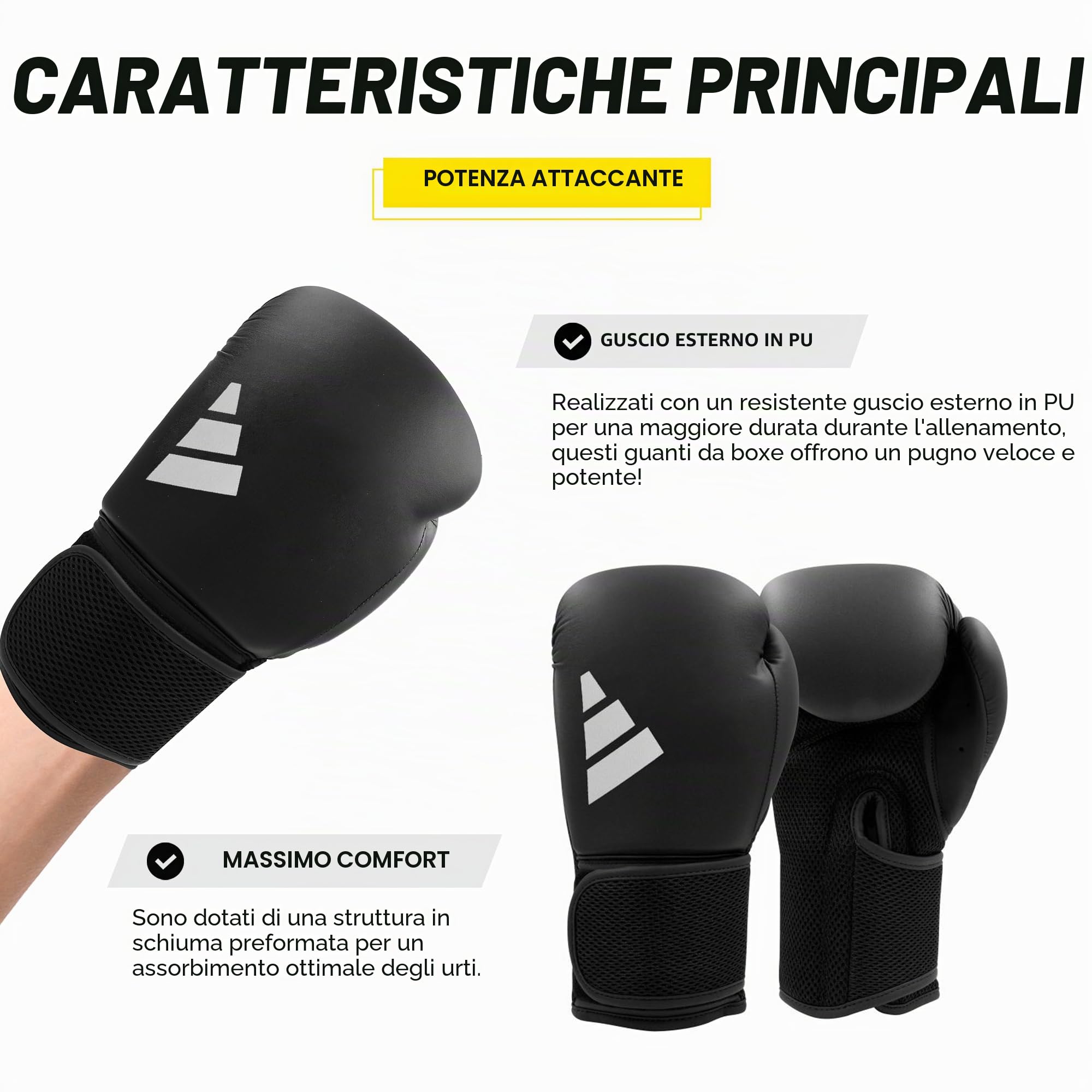 Adidas Guantoni da boxe, allenamento, sparring, lezioni di fitness, MMA, kickboxing, palestra, gancio, jab, ibrido 25, per uomini, donne, bambini, 170 g, 283,5 g