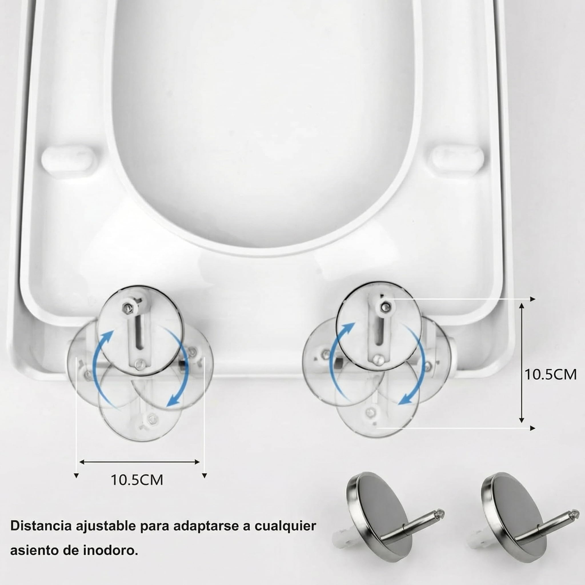 Asiento de Inodoro Cuadrado con Cierre Suave y Bisagras Ajustables de Acero Inoxidable – Tapa con Liberación Rápida, Fácil Limpieza y Fijación Universal para la mayoría de Inodoros, Blanco