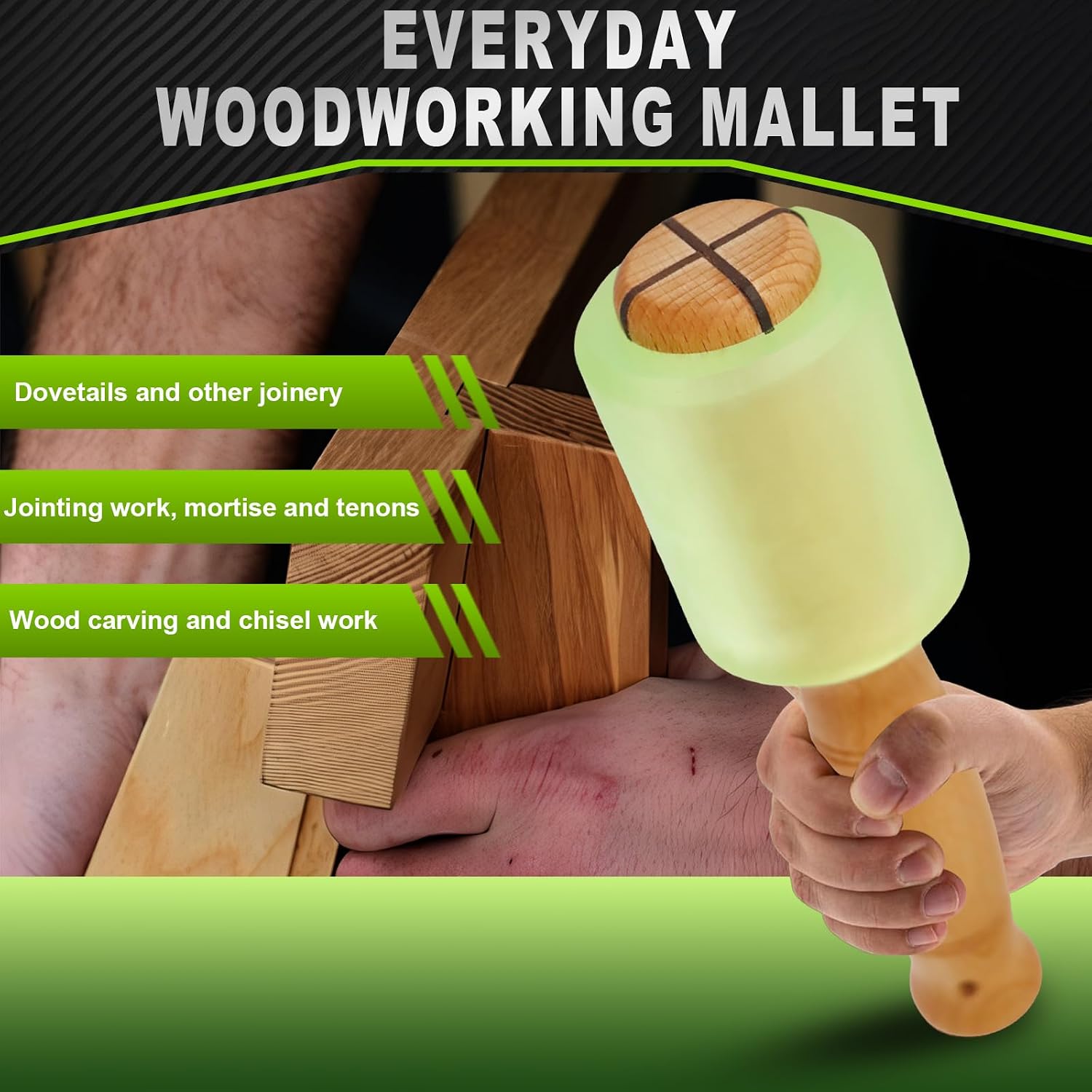 12oz Polyurethane Non-Marring Soft Face Mallet – Low Rebound, Quiet Anti-Vibration Hammer for Leather Stamping & Aluminum Embossing (green)