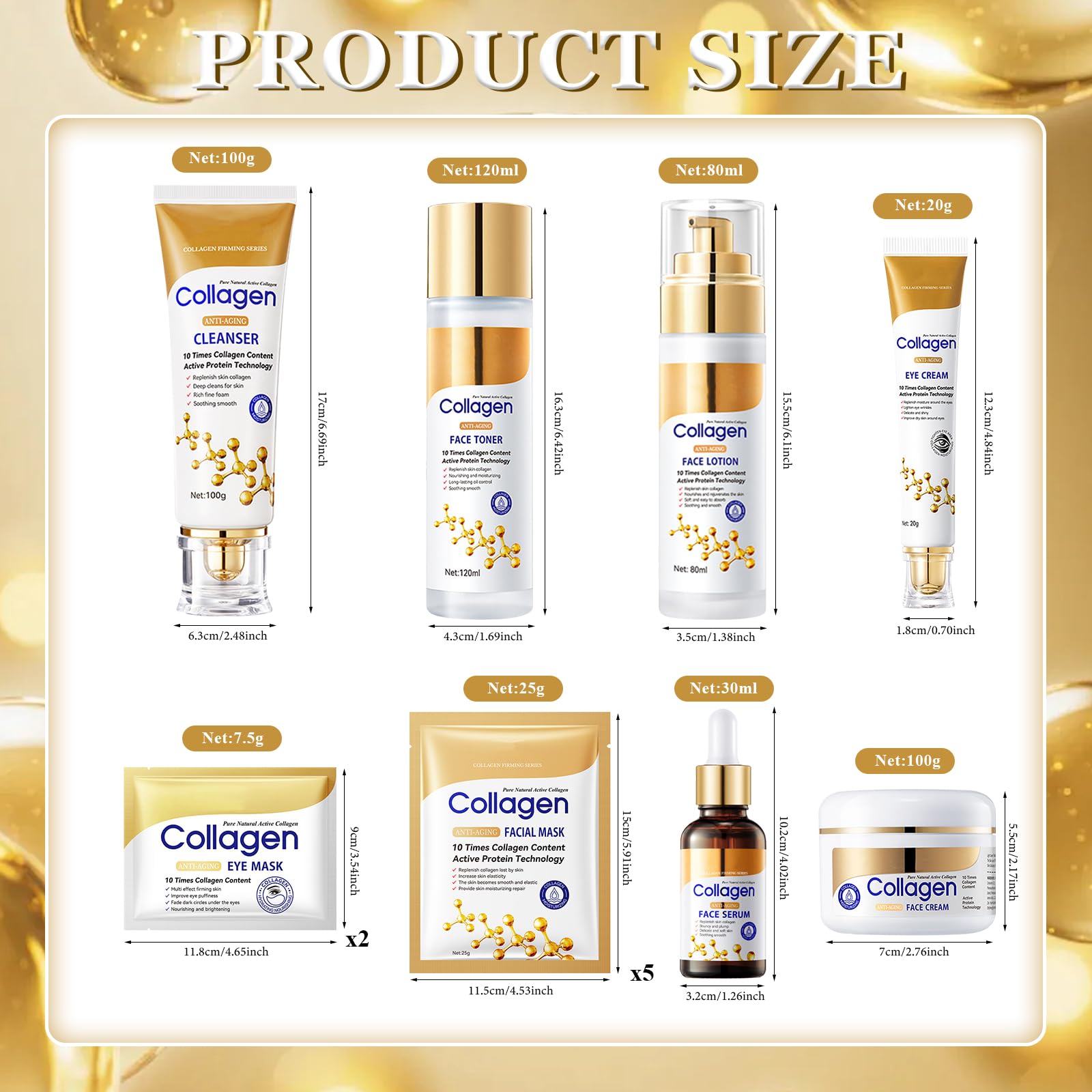 Set Skincare Collagene 13 Pezzi, Kit Skincare Viso Completo, Con Crema Collagene, Detergente Viso, Detergente, Crema Occhi, Siero Collagene, Cerotti Occhi, Maschera Collagene, Skincare Coreana Kit