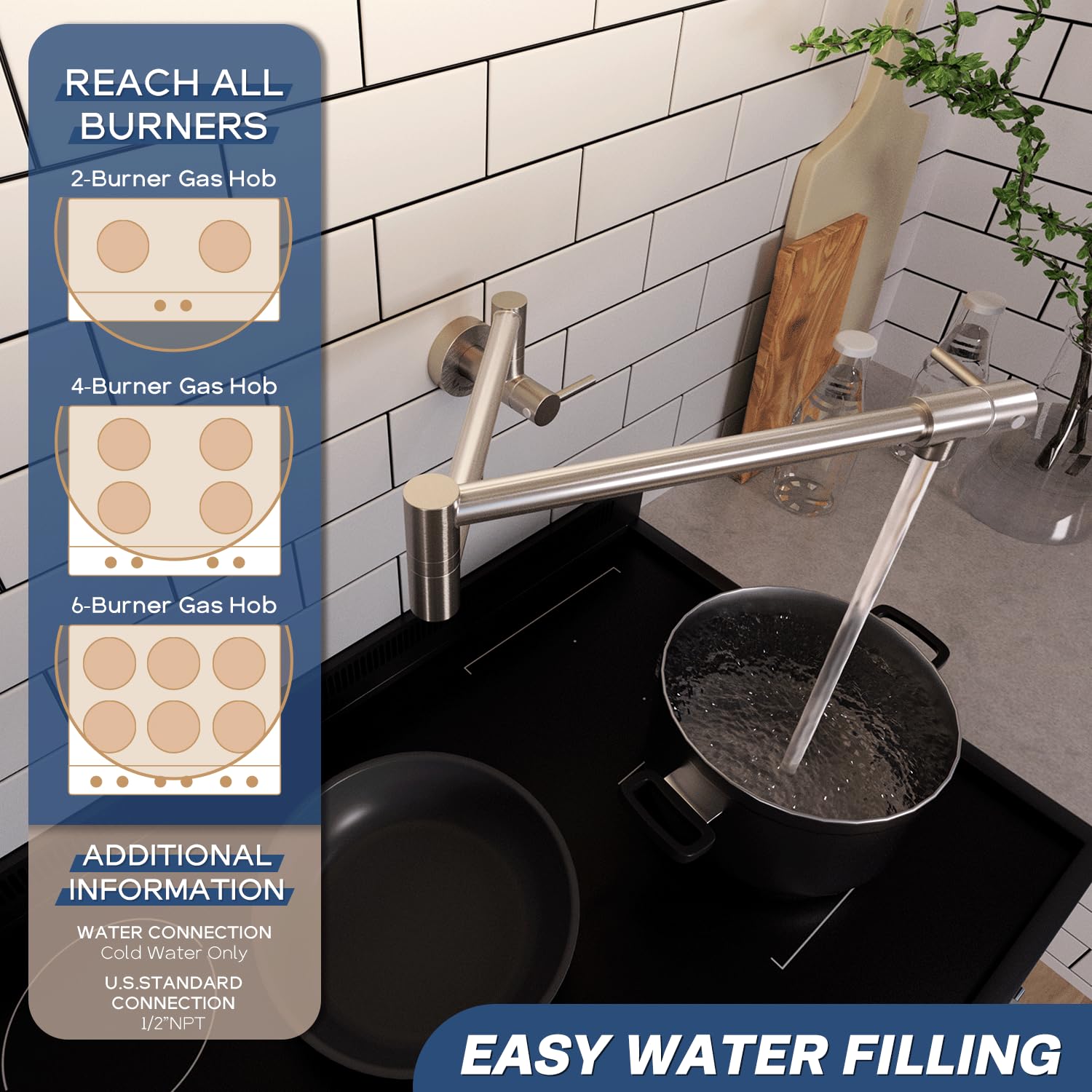 LORDEAR Wall Mount Pot Filler Faucet With Two Handle Kitchen Faucet In Brushed Nickel Rq02s1 - View #9