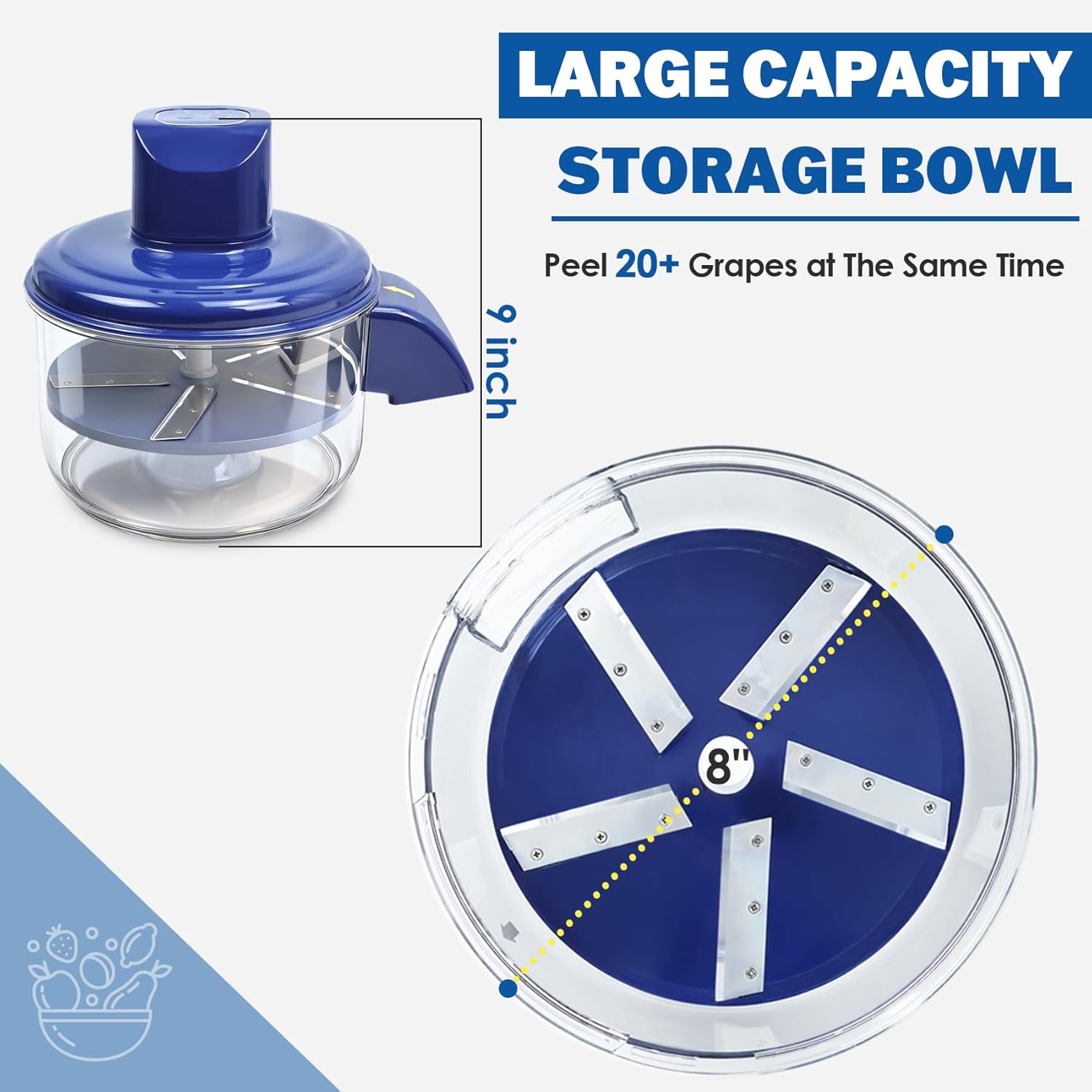 Electric Peeling Machine for Grape, Rechargeable Fruit or Vegetable Automatic Peeler, Quick Peeling Machine for Home, Camping and Businesses, NOT Fits for Large Fruits as Potatoes Apples, Blue