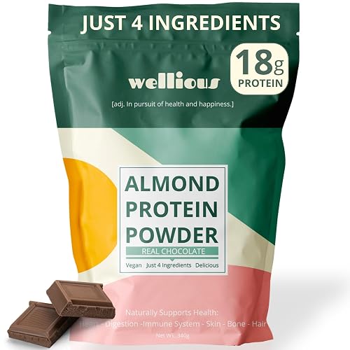 wellious Almond Vegan Protein Powder, Chocolate, 18g Protein, Soy-Free