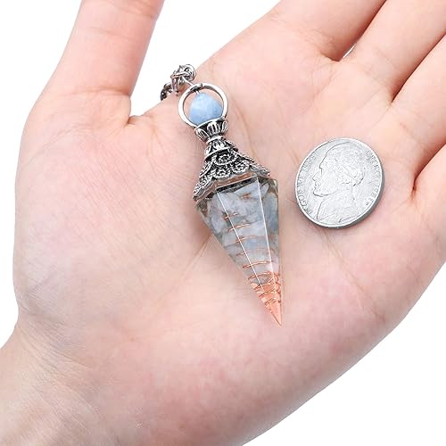 Miniatura 3 de GEHECRST Péndulo de cristal curativo de aguamarina natural, péndulo de piedras preciosas Reiki, péndulo de orgón, 6 facetas hexagonales puntiagudas,