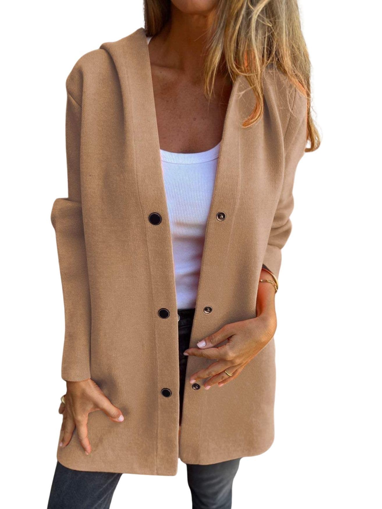 Solid Color Trench Coat Women Casual Single Breasted Hooded Jacket with Pockets Fashion Fall Winter Coats for Women
