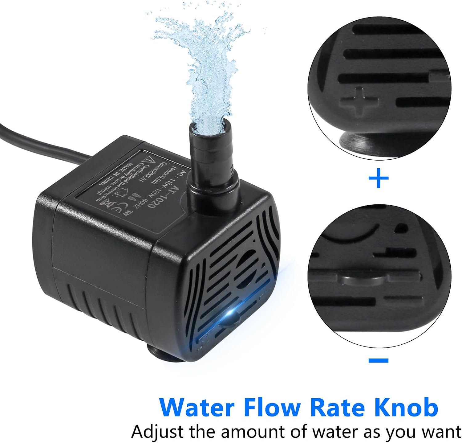 2Pcs 3W Mini Submersible Water Pump 50GPH Small Fountain Pump for Aquarium Fish Tank Fountain Hydroponics Water Feature, Indoor Fountains