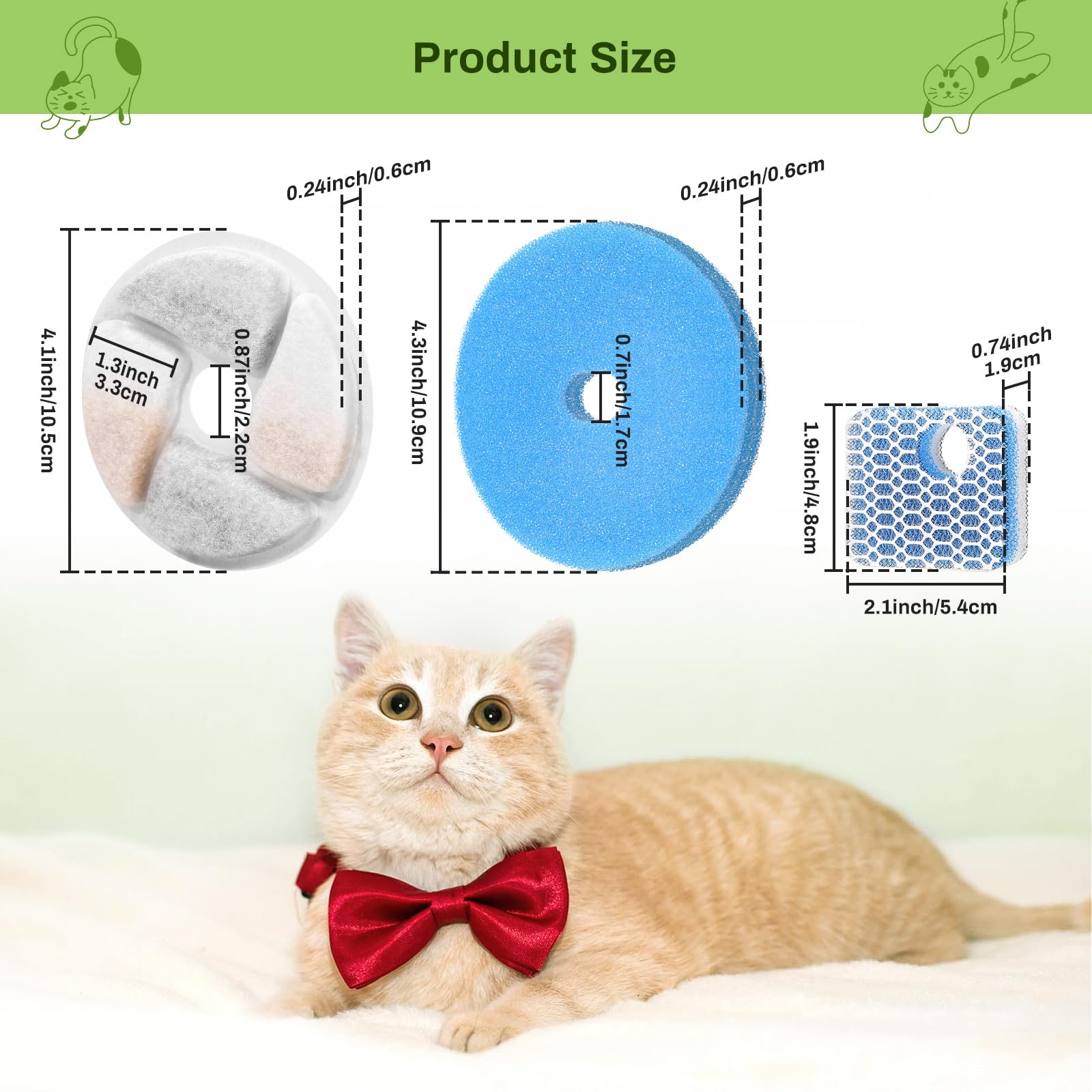 10 Pack Cat Fountain Filter Replacement for Square 2.2L/73oz Automatic Pet Water Fountain, Stainless Steel Cat Water Fountain Filters, Triple Filtration System, Activated Carbon Filters - image 4