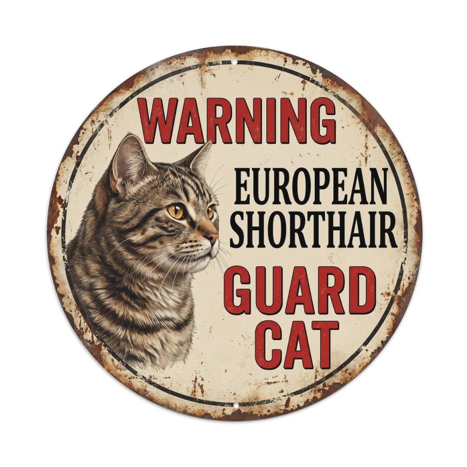 Tgrcjimh Style Metal Tin Sign Vintage Warning European Shorthair Cat