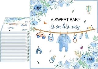 40pcs Blue Baby Shower Decorations Paper Napkins, A Sweet Baby Is On His Way Baby Shower Napkins Gender Reveal Welcoming Party Supplies 6.5X6.5 Inches