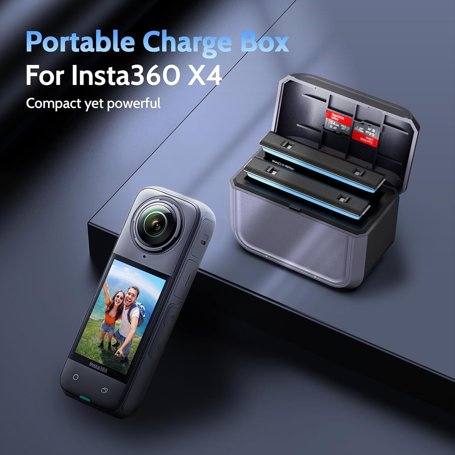 Battery Charger Hub for Insta360 X4 Camera Battery, USB Type-C Cable,2-Channel Quick Battery Charging Storage Station with Misro SD Card Slots (Charger Hub Only)