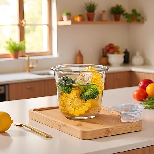 Miniatura 6 de Recipiente redondo de vidrio para almacenamiento de alimentos de 24 onzas, recipiente de sopa de vidrio redondo de 3 tazas con tapas herméticas sin