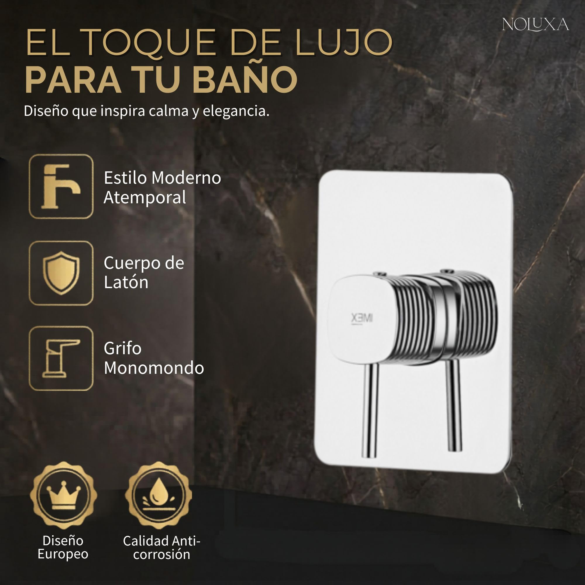 IMEX - Set de Ducha Pared con Alcachofa y Grifo Monomando Cromada | Barra de Acero Inoxidable S.304 Redonda con Soporte para Alcachofa de Ducha Ajustable | Grifería en Latón (SIN ROCIADOR)