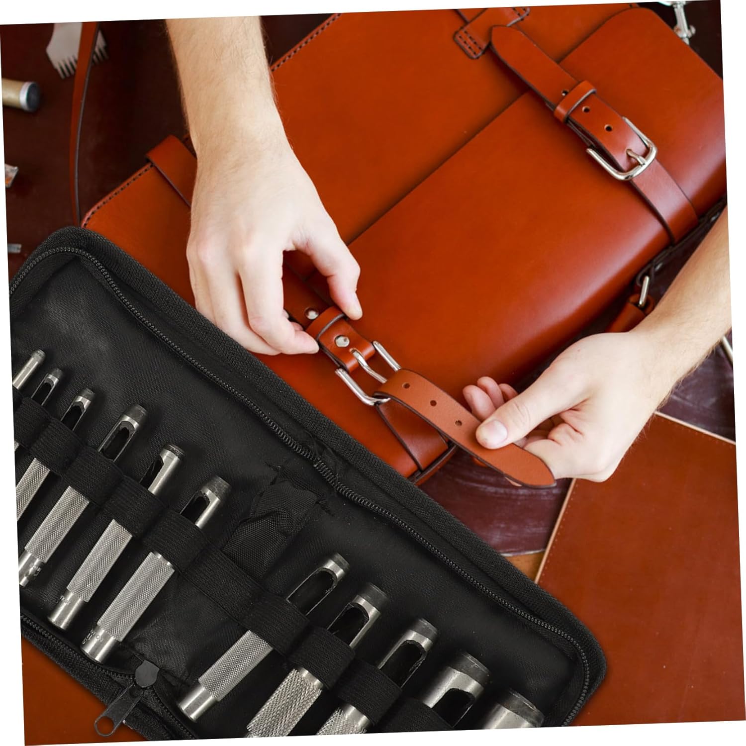 12pcs Steel Hole Cutter Punch Tool Set for Leather Belt Watch Band DIY Crafting with 3-19mm Diameter Heavy Duty Puncher for Strap Punching and Leather Carving