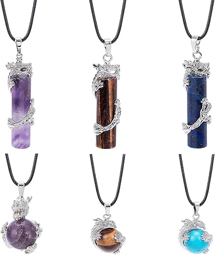 SUNNYCLUE 1 caja de 6 estilos de collar de cristal envuelto en dragón collar de piedras preciosas redondas curativas collares de piedras preciosas