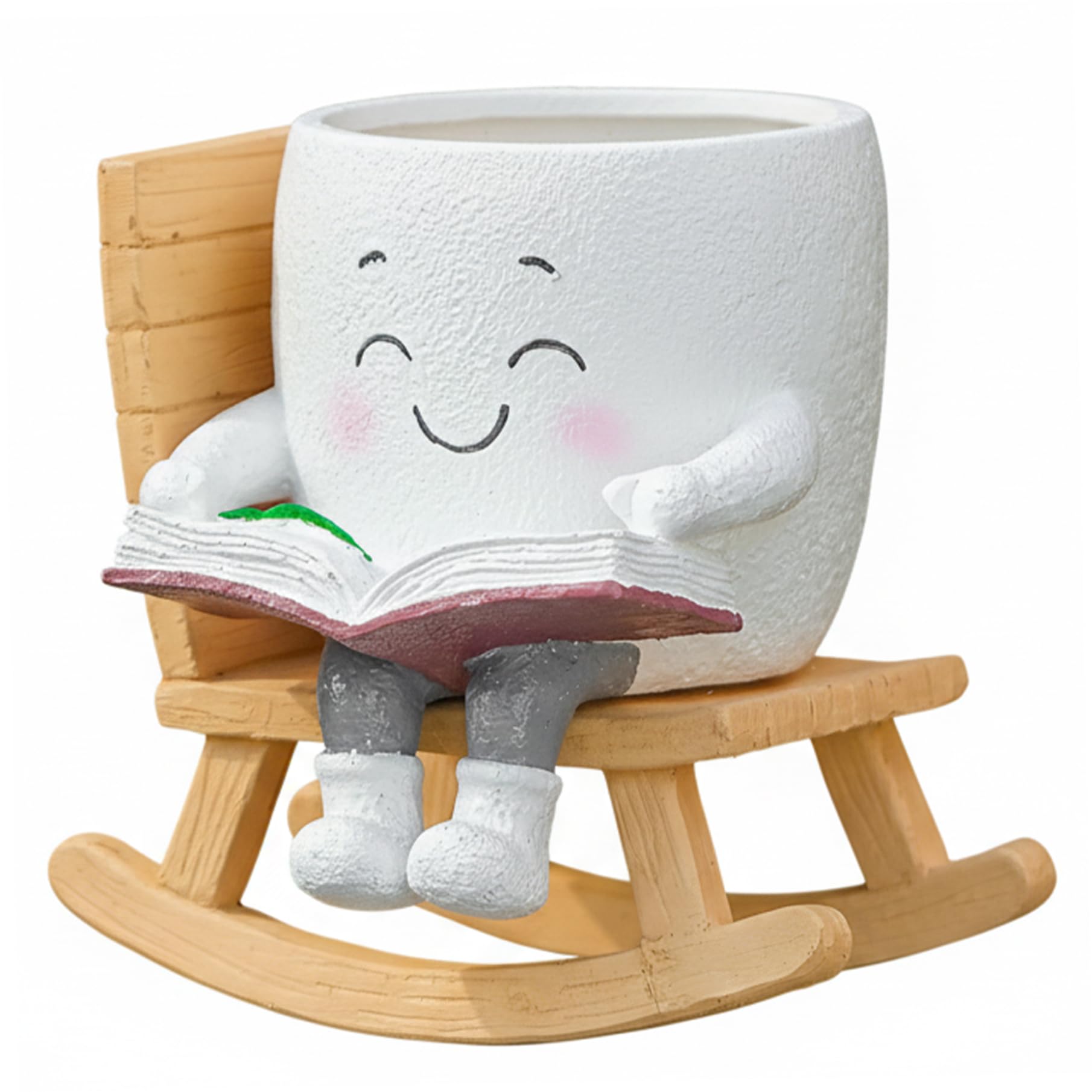 CAKEEYUM Face Planter Funny Resin Rocking Chair Planter 4.7x4.6x4.2 inch Flower Head Cute Plant Pots for Succulents Indoor Outdoor