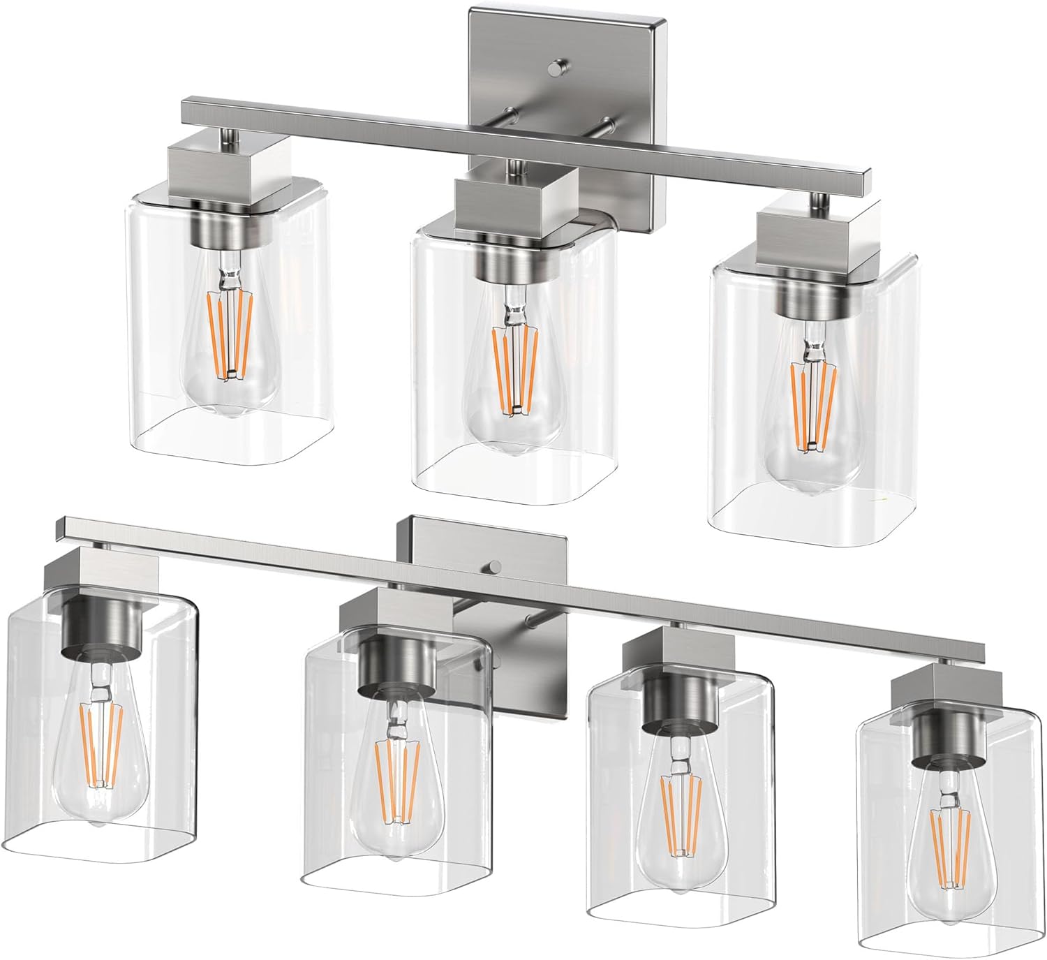 Espird Brushed Nickel Bathroom Vanity Light, Square Design & UL Certification, 3 Lights and 4 Lights Bathroom Lighting Fixtures Over Mirror, Vanity Lights for Bathroom/Living Room/Bedroom