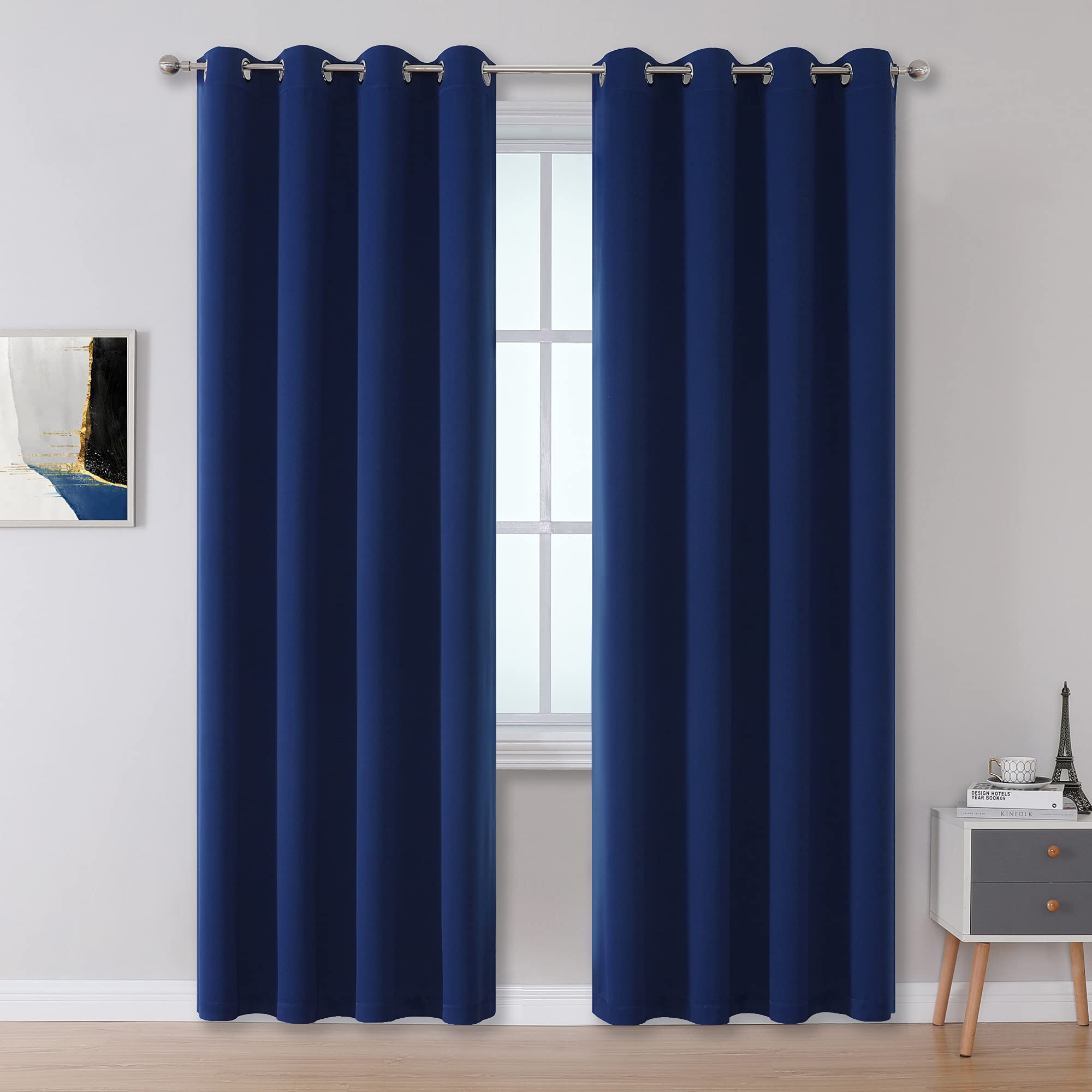 DUALIFE 90 Inch Curtains Navy Blue Curtain Panels Window Drapes for Living Room Sliding Glass Door Dining Office(Navy, Grommet Top, 2 Panels, 52x90