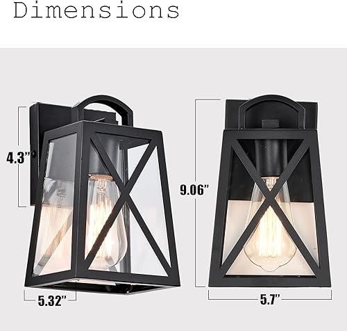 Miniatura 5 de Lámpara de pared negra mate para exteriores, impermeable, con pantalla de vidrio transparente, iluminación moderna para patio, casa, garaje, puerta