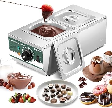 Huanyu Chocolate Tempering Machine 86230F Commercial Electric Melting 2-Pot 6.6LBs Stainless Steel Food Warmer Professional Heated Chocolate Melter with Lid for Catering Restaurant Canteen Home Party
