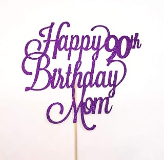 Atelier Elegance Happy 90th Birthday Mom Cake Topper, Mother's Birthday Cake Topper, 90