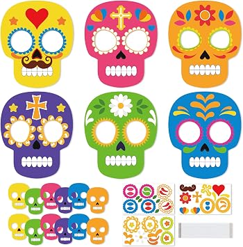 12Pcs Day of The Dead Craft for Kids, DIY Sugar Skull Masks Kit