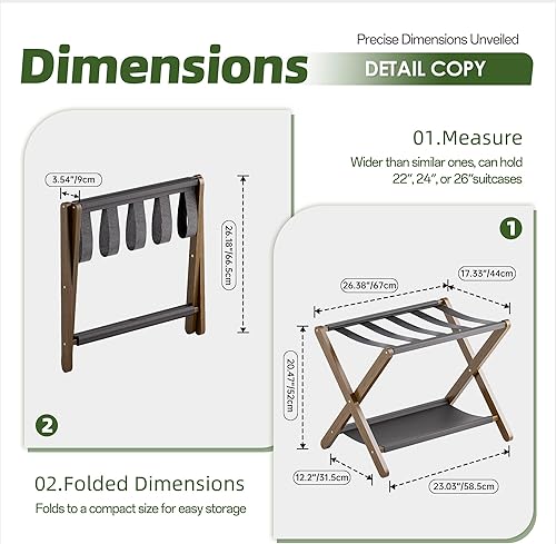 Miniatura 2 de Portaequipajes, juego de 2, soporte plegable para maleta con estante de almacenamiento, soporte de equipaje de bambú premium para habitación de