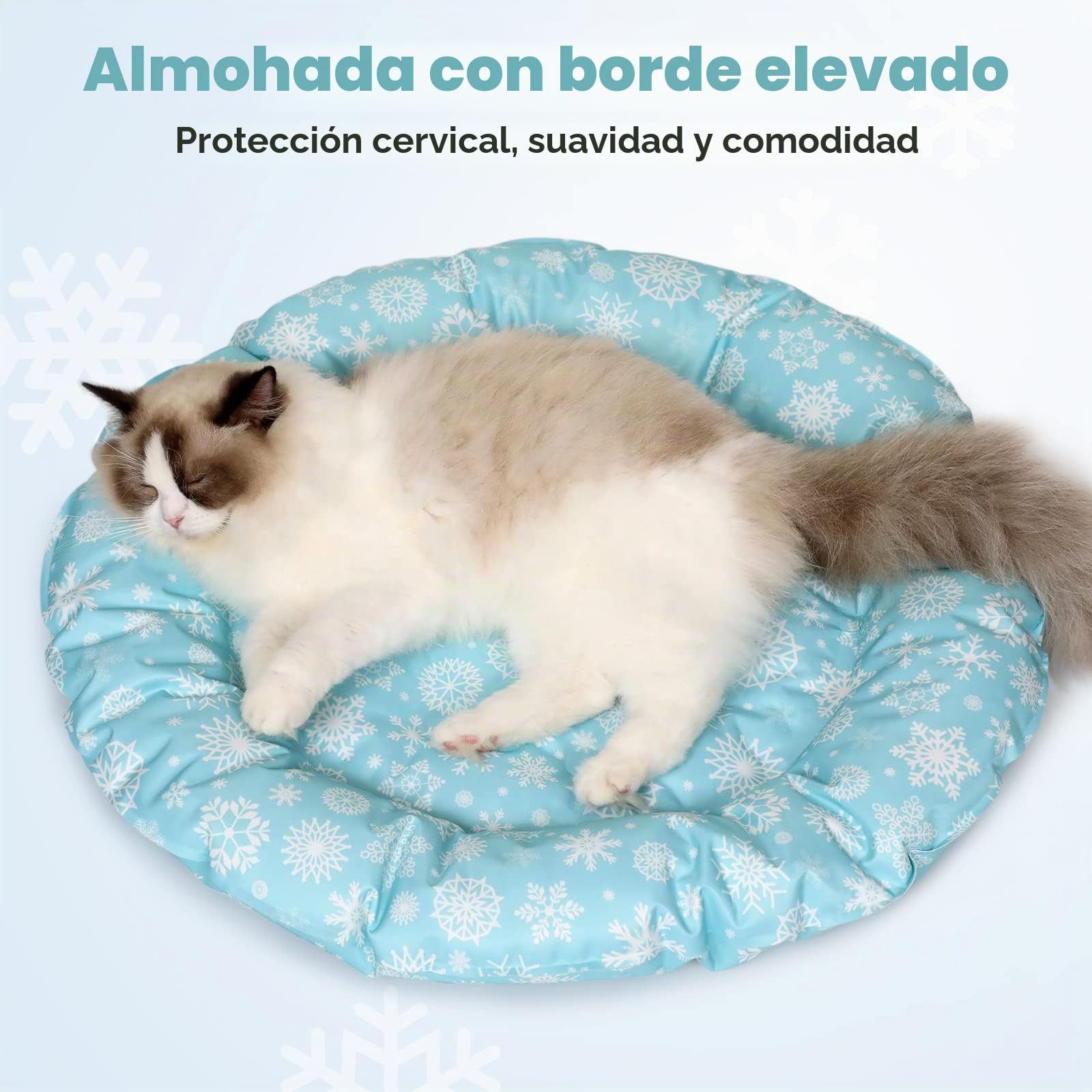 PETTOM - Alfombrilla refrescante de Gel para Perros y Gatos, Ideal para Perros pequeños y Gatos en Verano (Copo de Nieve con Almohada, Diámetro 57cm)