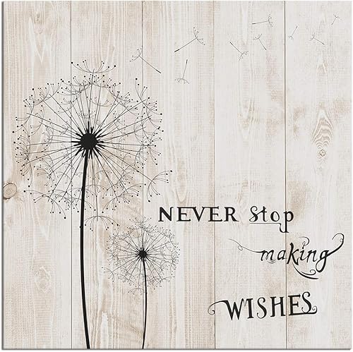 Miniatura 1 de Lienzo abstracto de flores para decoración de pared, diseño de diente de león negro con frase en inglés "Never Stosp Making Wishes", impresión de