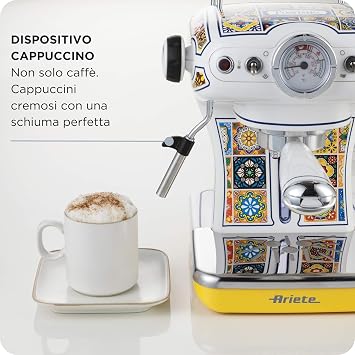 Ariete Positano Espresso Kahve Makinesi 1389/1P - Maxi Cappuccino Cihazı, Süt Köpürtme Başlığı, 850 Watt, 0,9 Litre Çıkarılabilir Su Tankı, Çıkarılabilir Damlama Tepsisi ve Bardak Tutucu